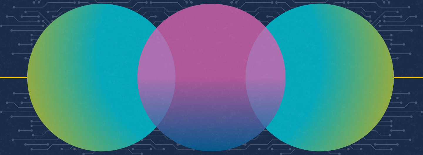 Navy background with multicolored orbs